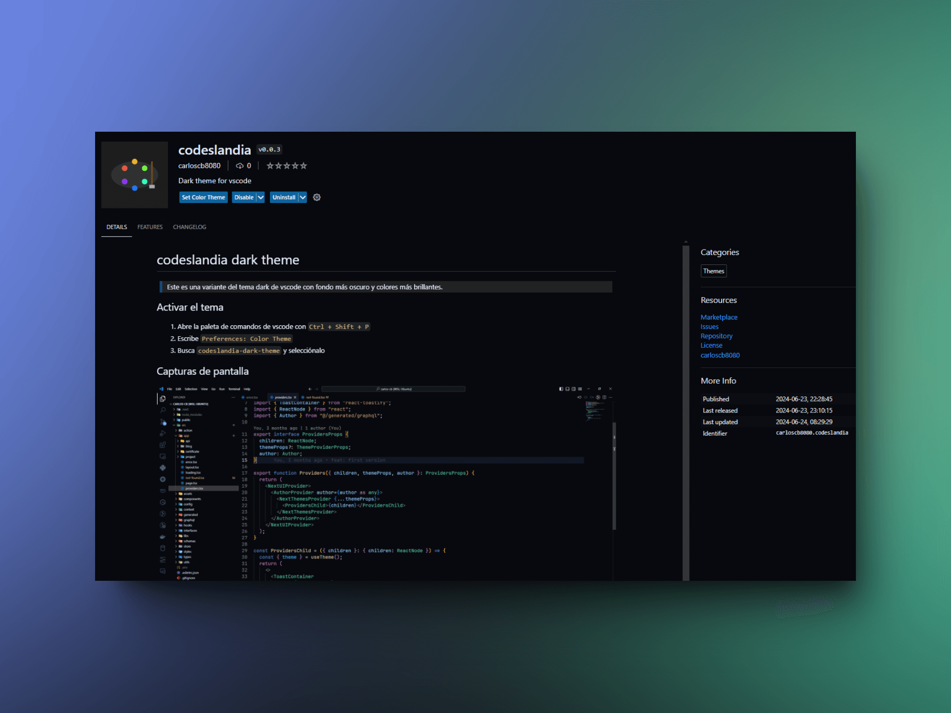 Dark theme vscode